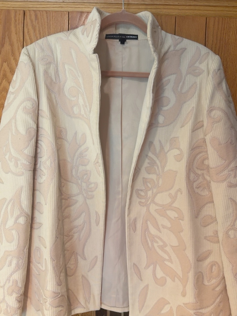 Linda Allard Ellen Tracy Cream Embroidered Open-Front Blazer